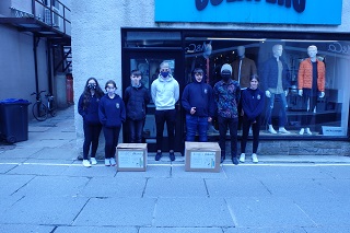 KGS pupils outside Sclaters shop.
