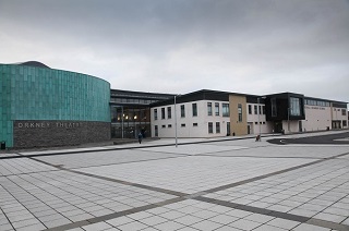 Kirkwall Grammar School entrance from the outside.